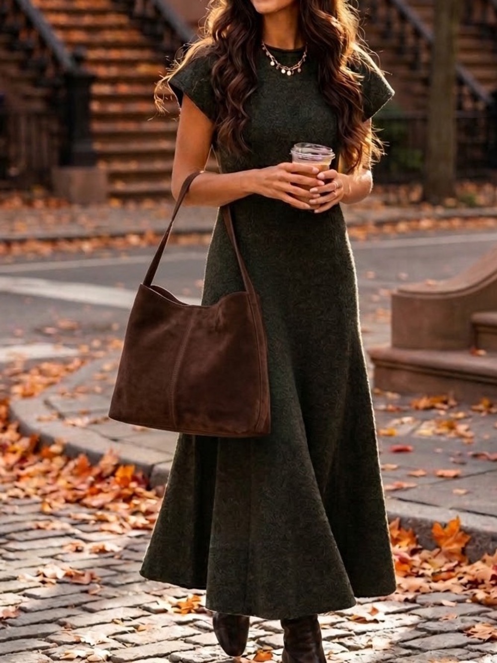 Zara Olive Green Short Sleeve Knit Midi Dress Small
